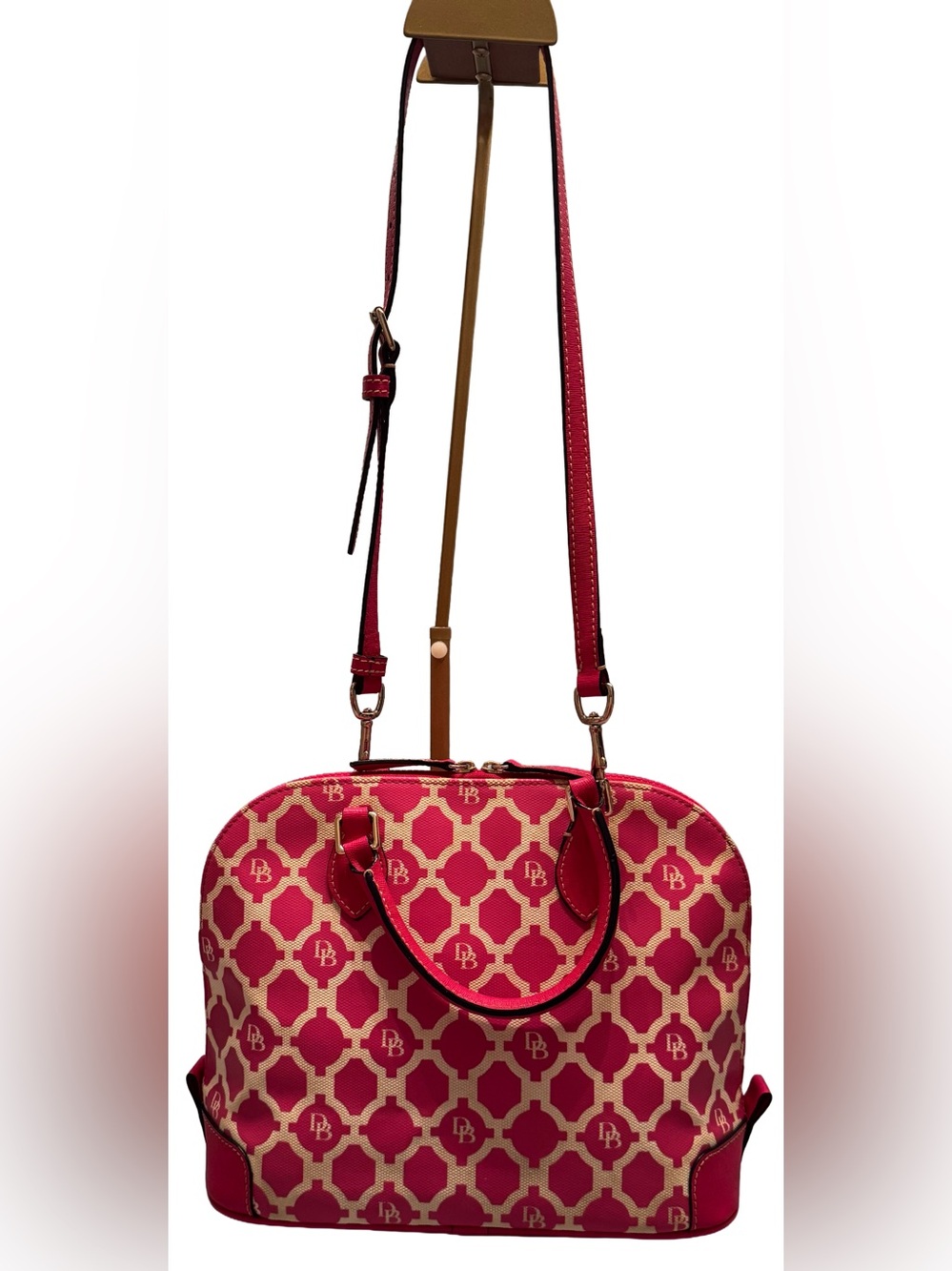 Dooney & Bourke Pink & Ivory Monogram Sanibel Dome Satchel - Picture 4 of 16